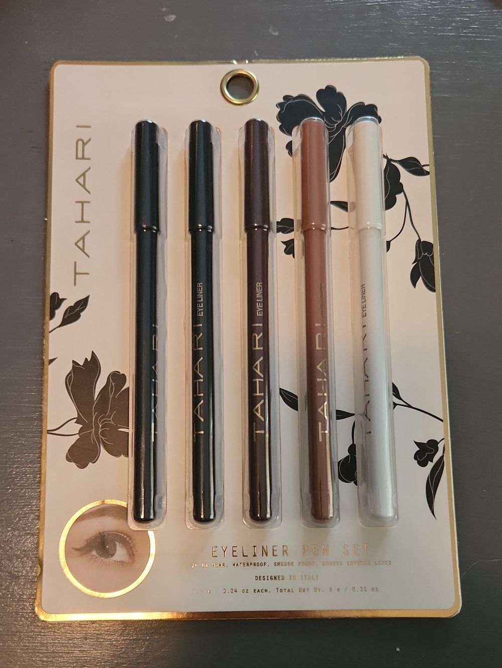 Tahari Five-Shade Eyeliner Pen Set — Black, Brown, Cafe Au Lait, White